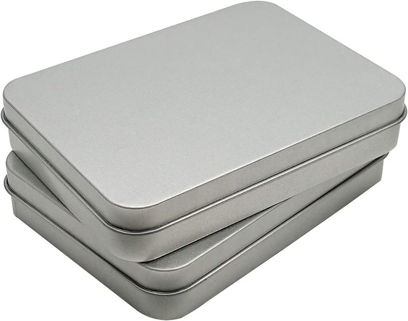 Hulless 2 Pcs Metal Hinged Tin Box Container Mini Portable Small Storage Container Kit Tin Box Container  Small Tin with Lid  Tin Empty Box  Home Storage 4.5x3.3x0.9 inch  Silver - Image 5